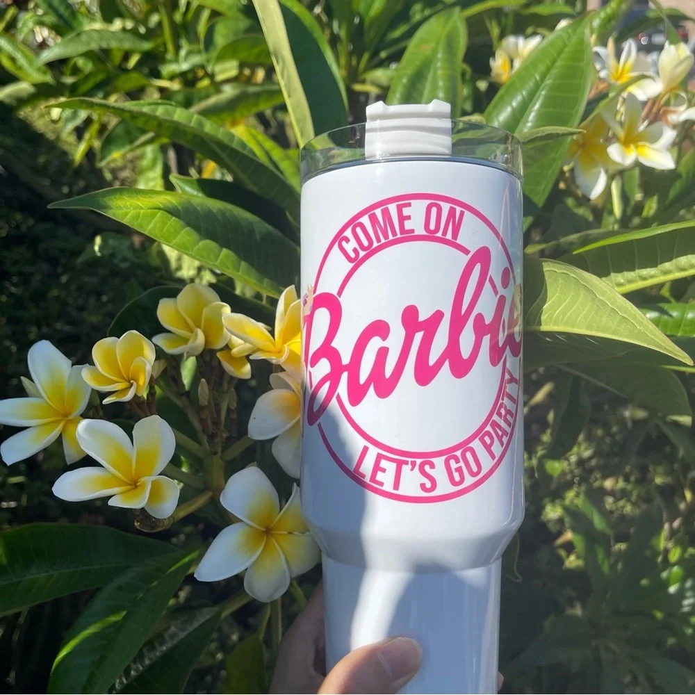 Barbie Girl LETS GO PARTY Movie Pink Tumbler 40 oz tumbler with hand car